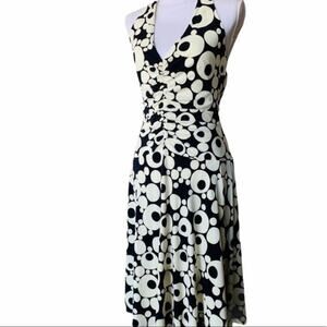 Maggy London cream black liquid knit jersey dress halter slip travel 10 NEW vtg
